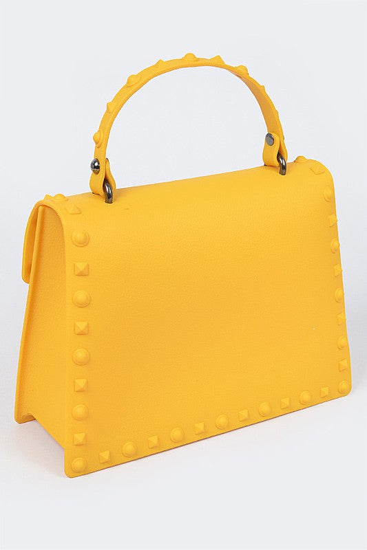 Yellow Matte Finish Studded Convertible Jelly Bag Back view