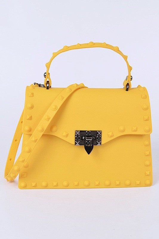 Yellow Matte Finish Studded Convertible Jelly Bag Front view
