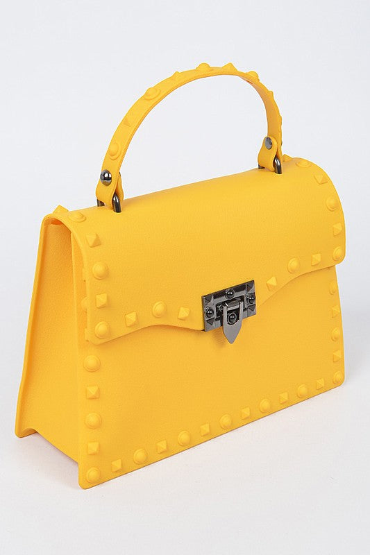 Yellow Matte Finish Studded Convertible Jelly Bag Side view