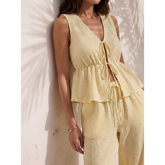 Striped Tie-Front Sleeveless Top and Pants Set
