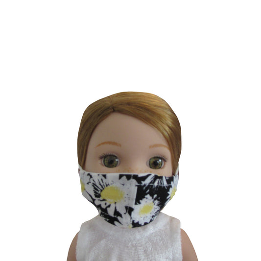 Yellow and Black Floral Print Doll Face Mask for 14 1/2-inch dolls with Wellie Wishers doll Front