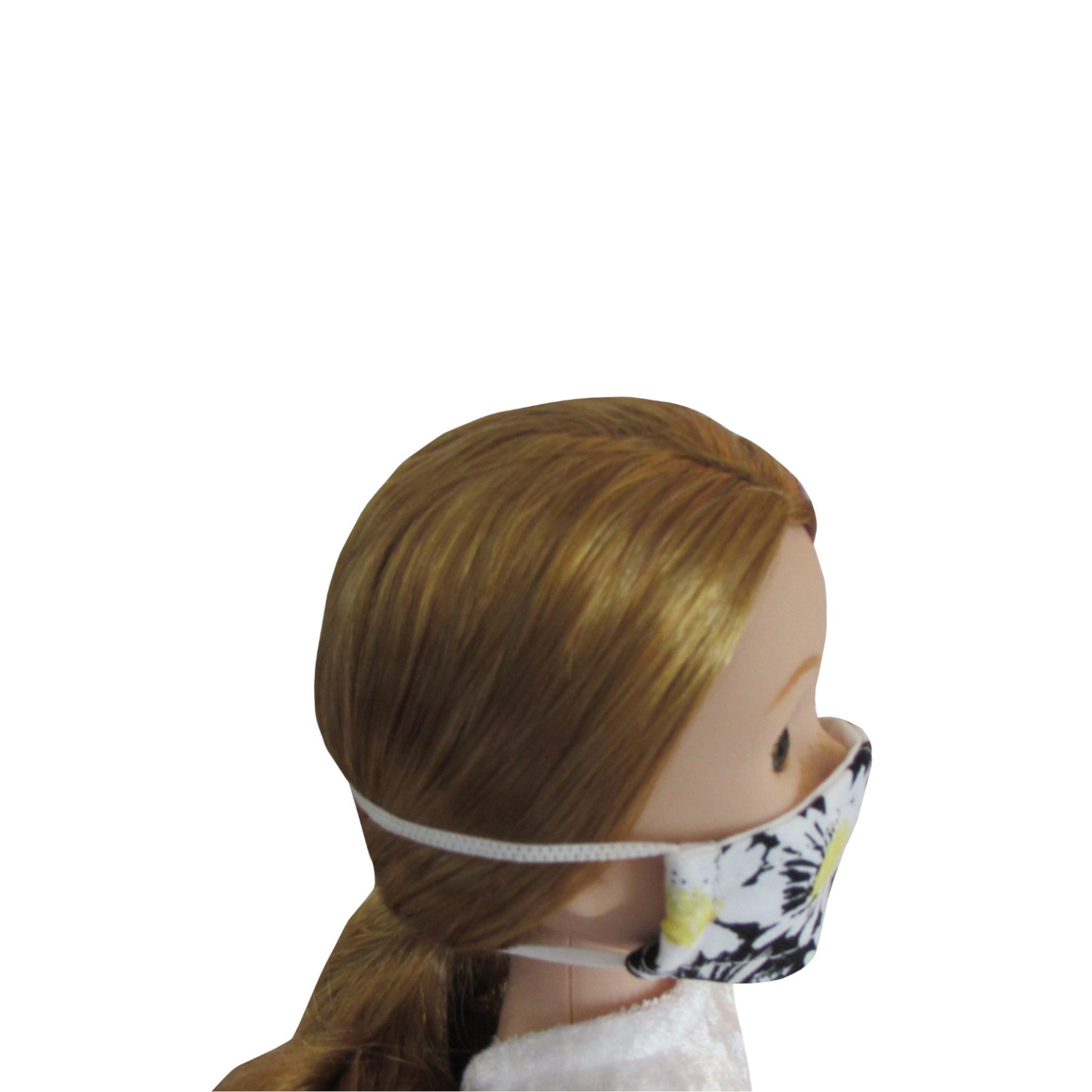 Yellow and Black Floral Print Doll Face Mask for 14  1/2-inch dolls with Wellie Wishers doll Side