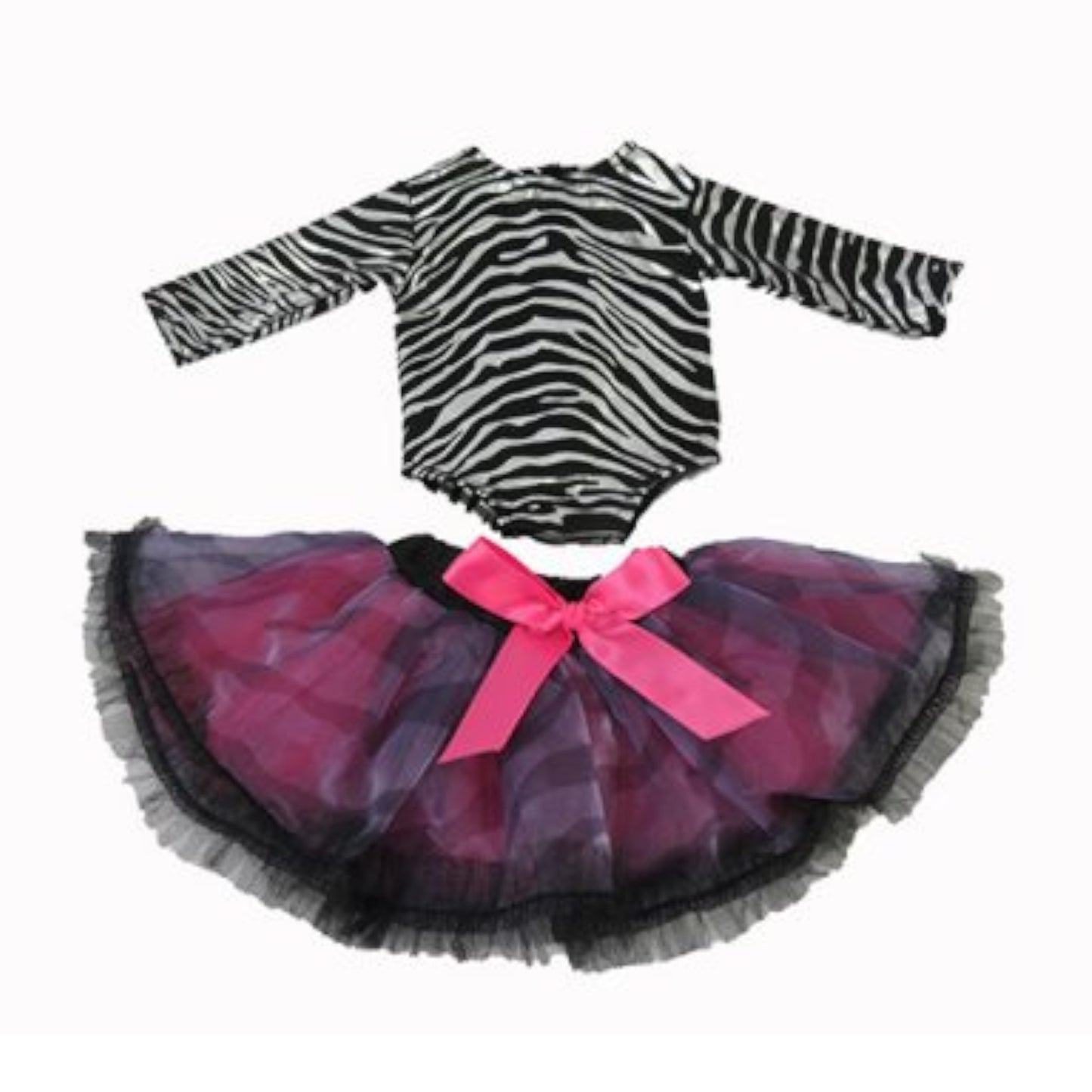 Zebra Leotard Dance Outfit with Tutu for 18-inch Dolls Flat