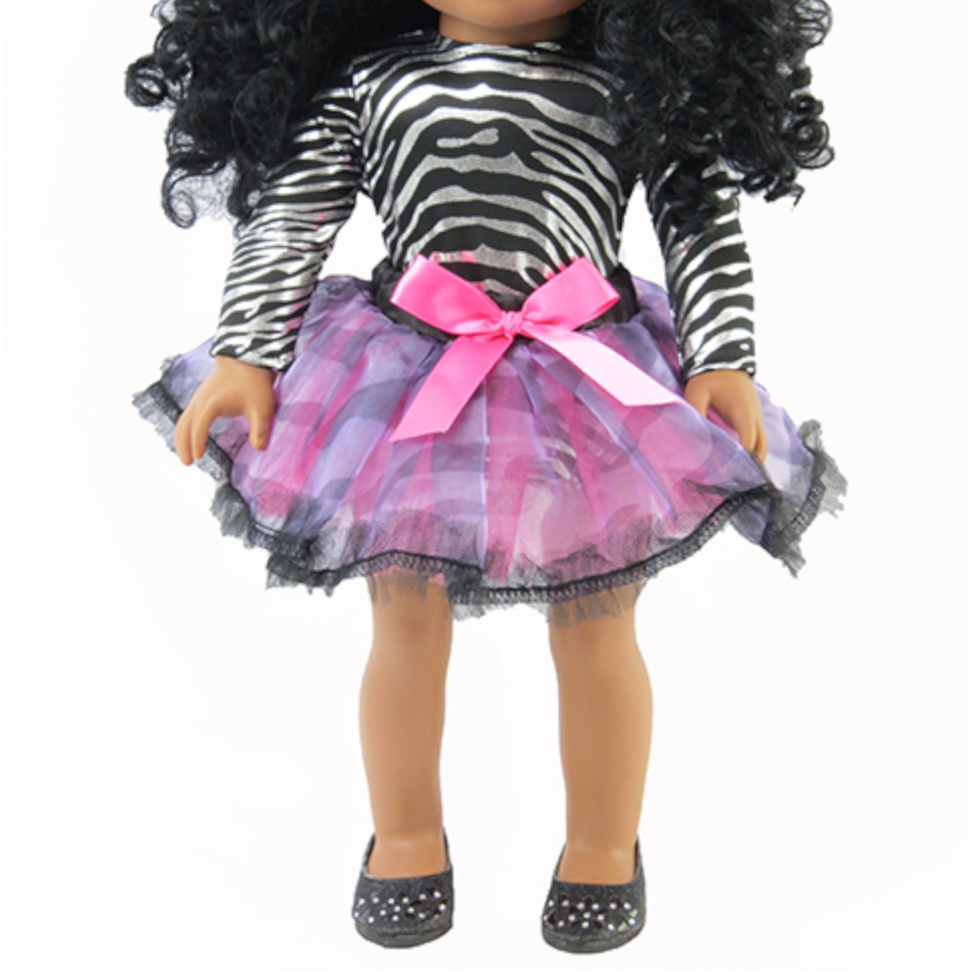 Zebra Leotard Dance Outfit with Tutu for 18-inch dolls with doll