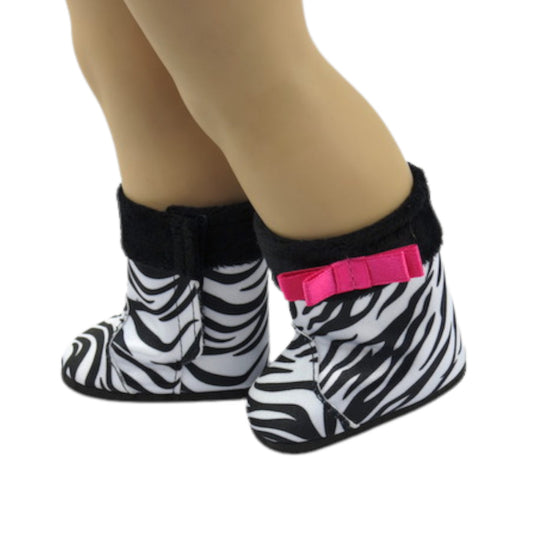 Zebra Print Boots for 18-inch dolls with doll