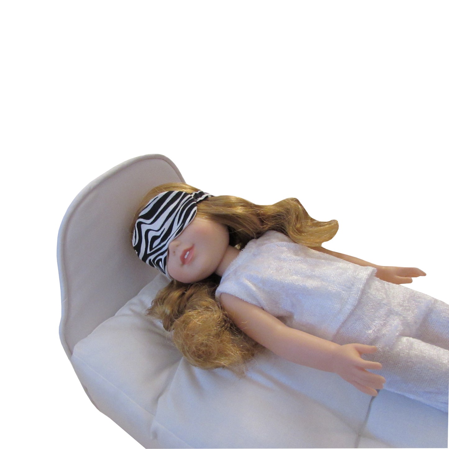 Zebra Print Doll Sleep Mask for 14 1/2-inch dolls, White Doll Bed, Doll, White Pajamas for 14 1/2-inch dolls