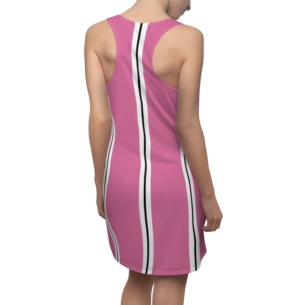 Solid Hot Pink BW Stripes Racerback Dress