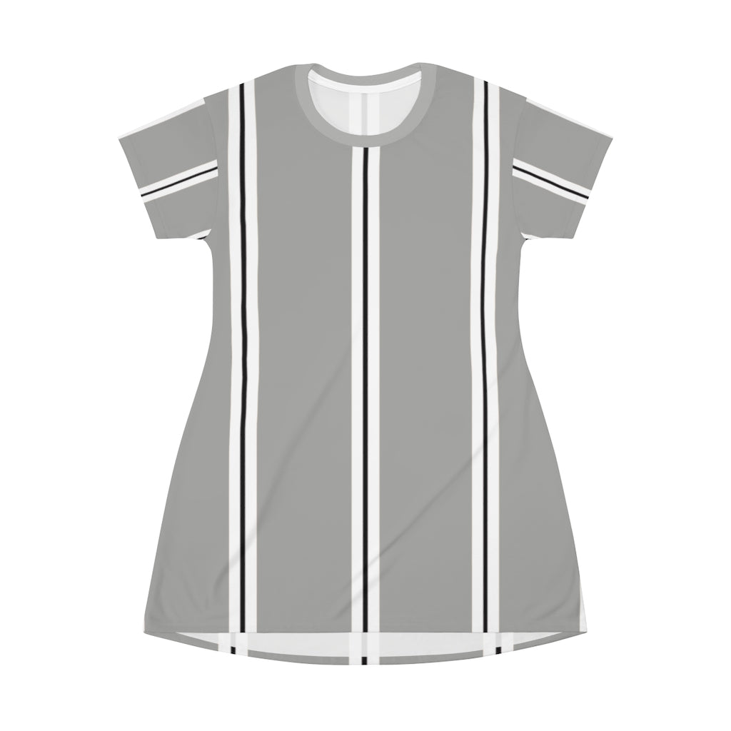 Heather Grey BW Stripes T-shirt Dress