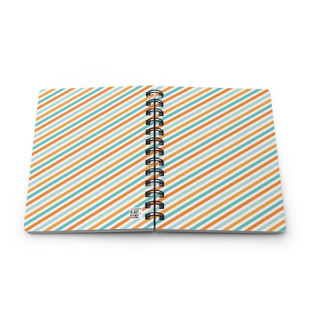 Turquoise Orange Diagonal Stripes Spiral Bound Journal