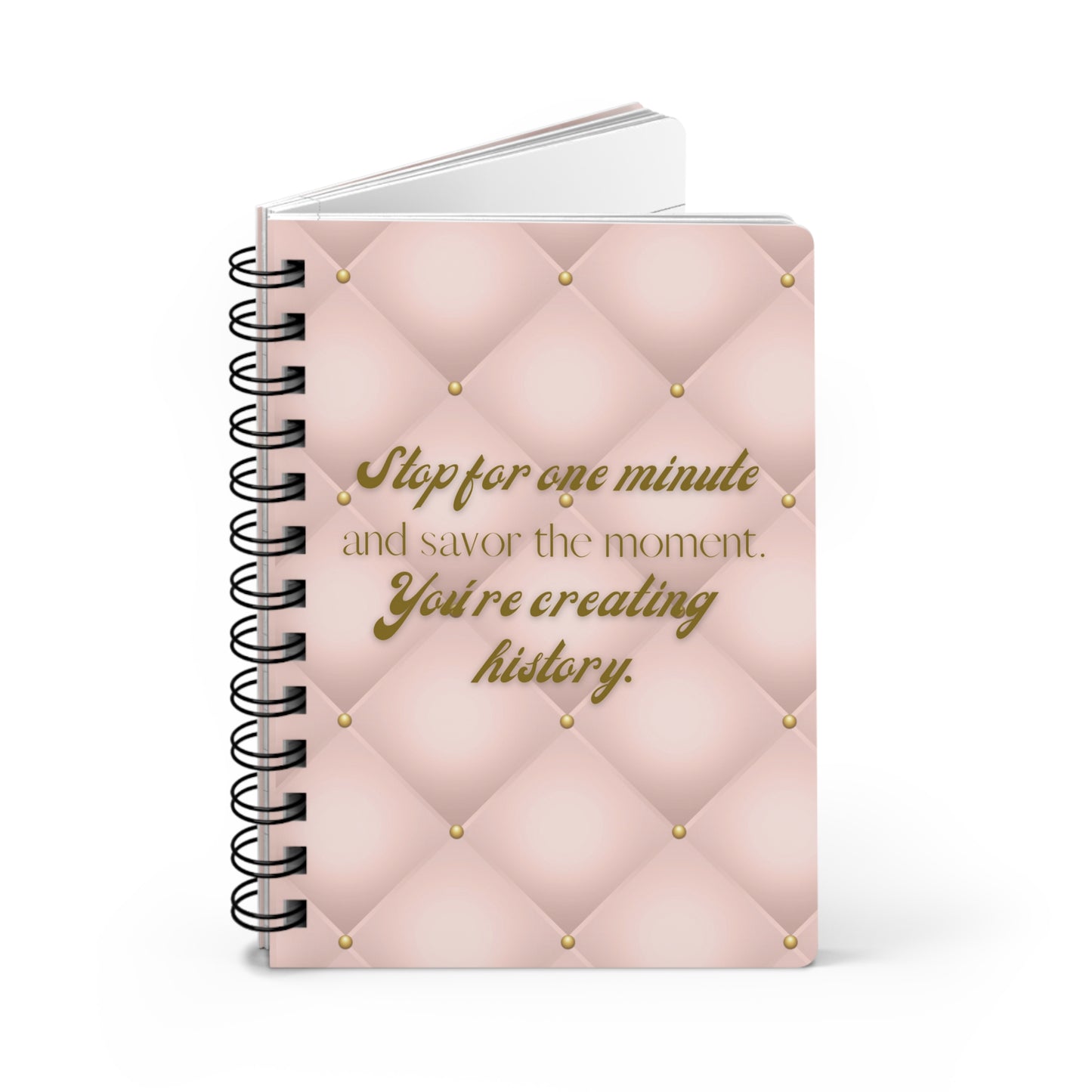 Stop for one minute Tufted Print Light Grayish Red and Gold Spiral Bound Journal