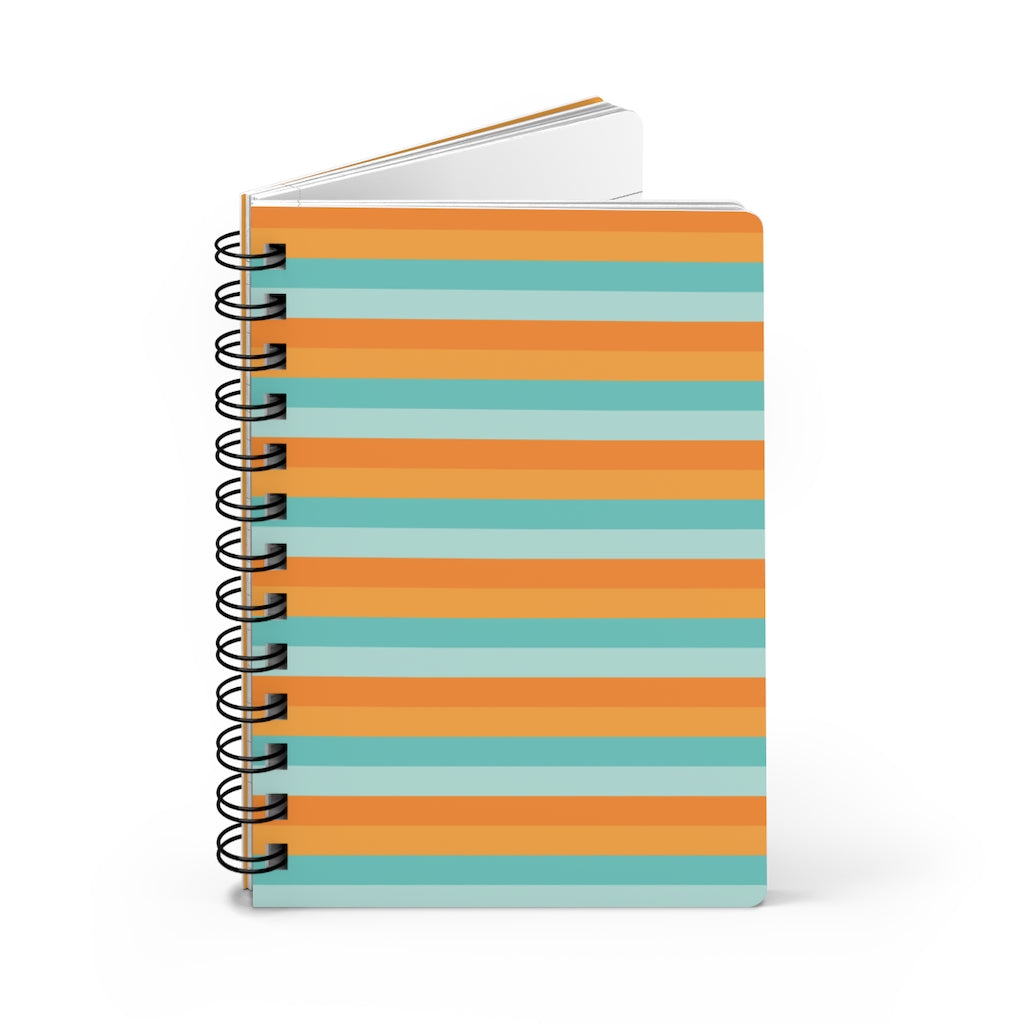 Turquoise Orange Horizontal Stripes Spiral Bound Journal