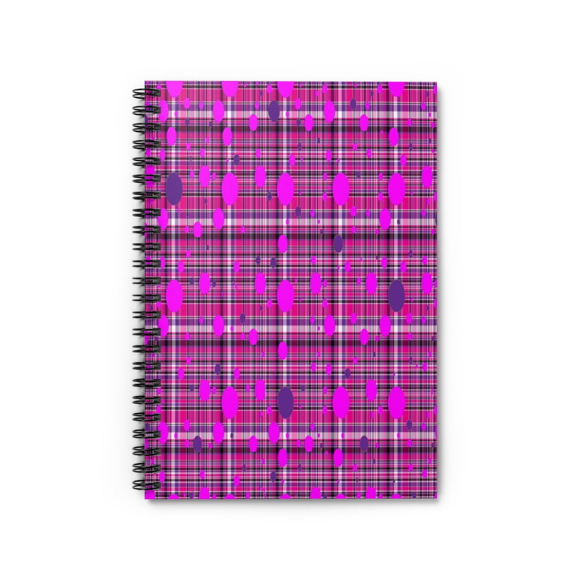 Pink and Purple Polka Dots Plaid Spiral Ruled Line Notebook