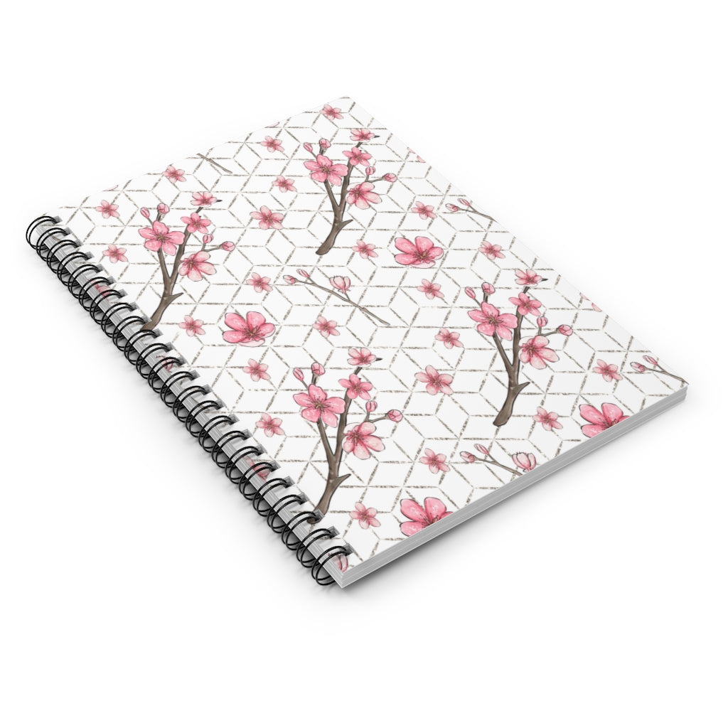 Flowers and Cubes Spiral Ruled Line Notebook