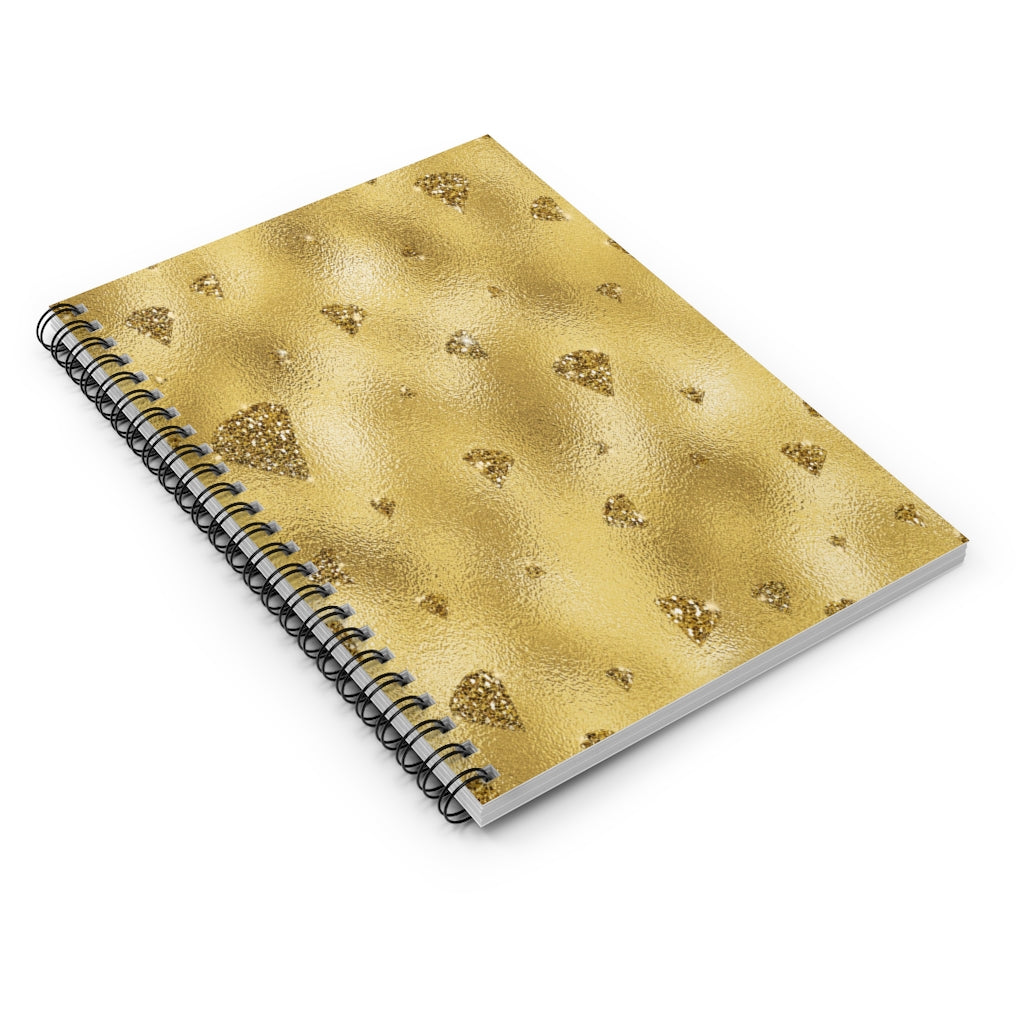 Gold Sparkly Diamonds Spiral Ruled Line Notebook