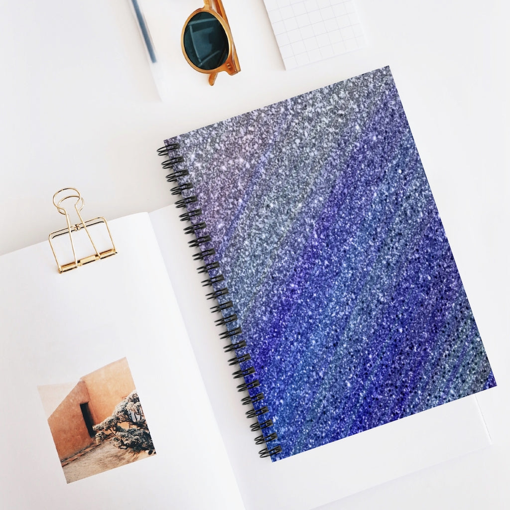 Blue Glitter Spiral Ruled Line Notebook