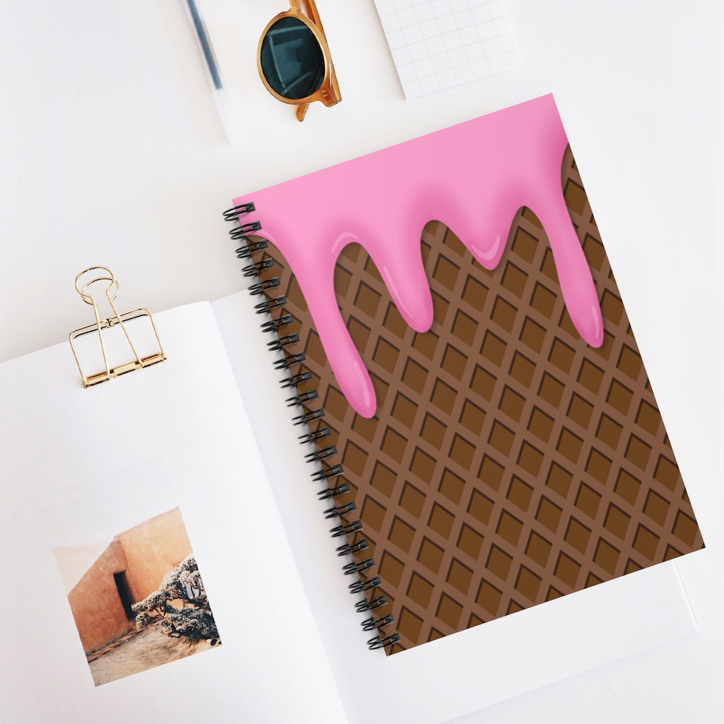 Chocolate Waffle Cone Strawberry Ice Cream Spiral Ruled Line Notebook