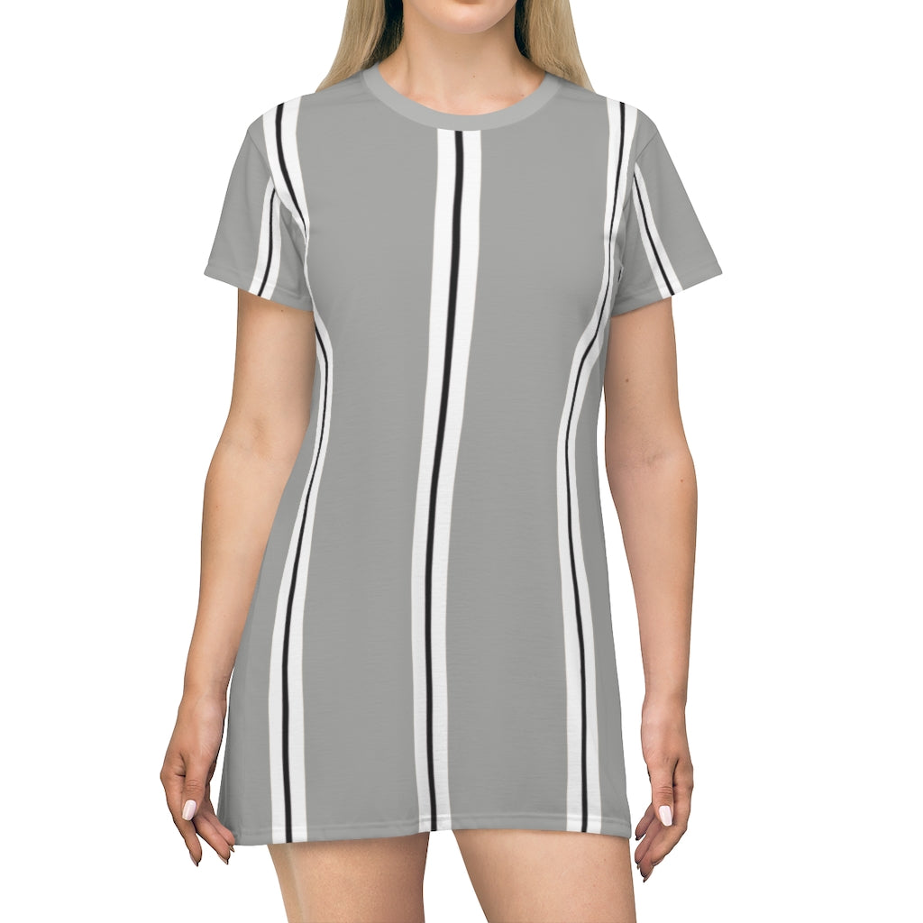 Heather Grey BW Stripes T-shirt Dress