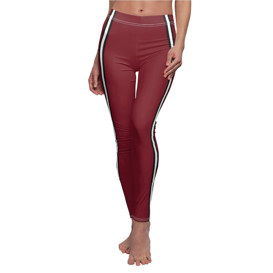 Burgundy Triple Stripes Casual Leggings