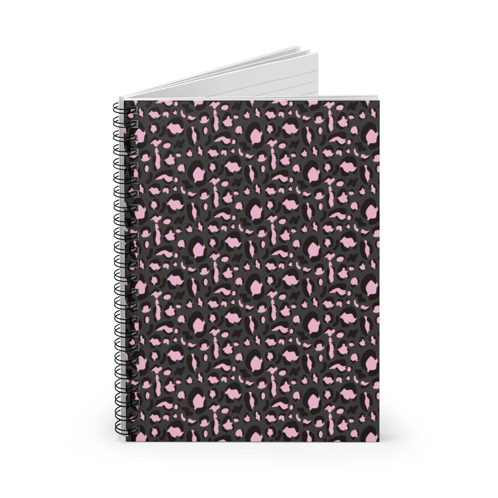 Black Pink Cheetah Print Spiral Ruled Line Notebook