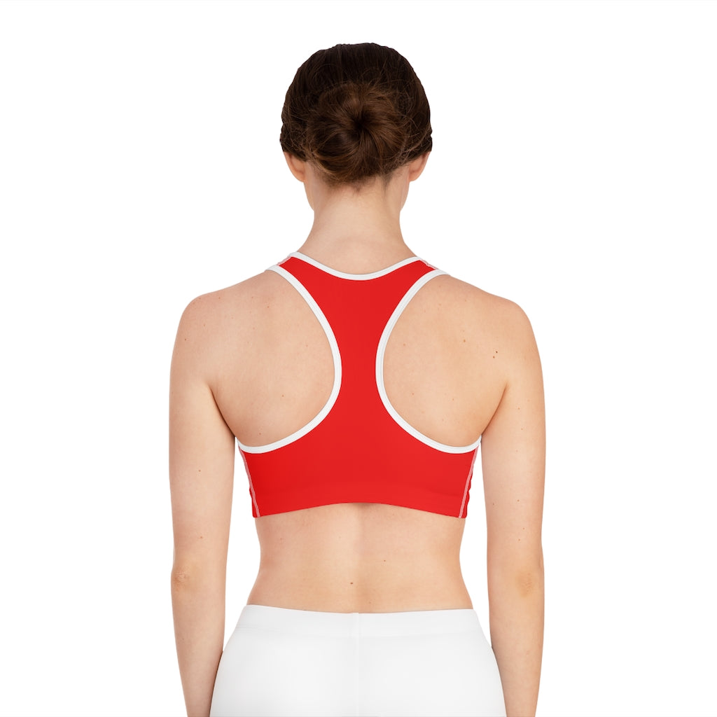 F21 Red Sports Bra with Model Back