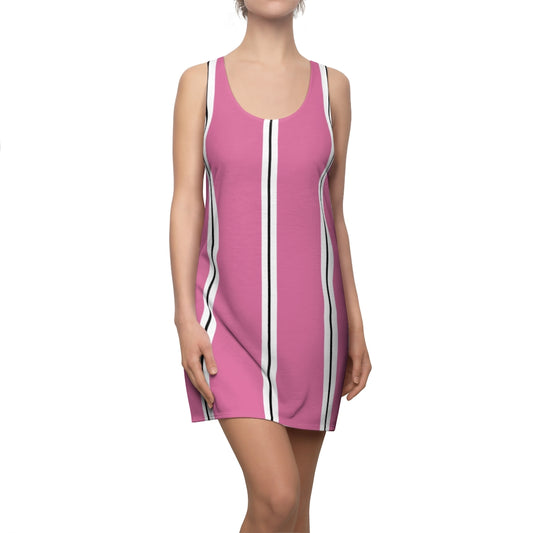 Solid Hot Pink BW Stripes Racerback Dress