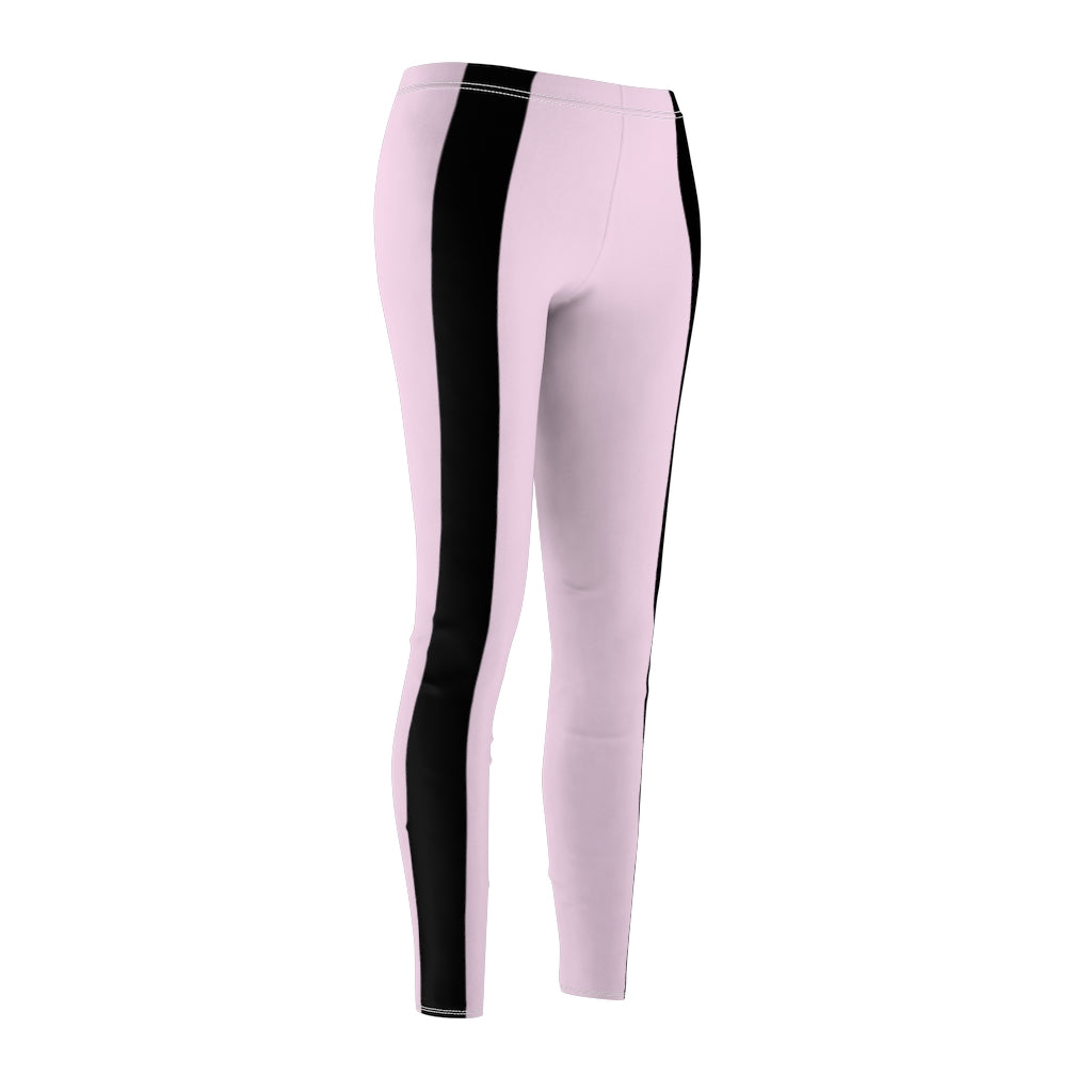 Light Magenta-Pink Black Stripe Casual Leggings