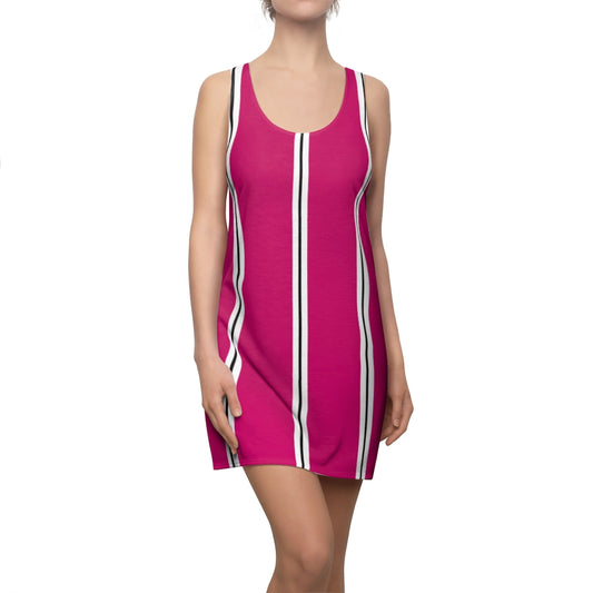 Pink Raspberry BW Stripes Racerback Dress