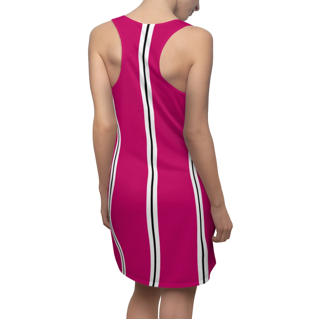 Pink Raspberry BW Stripes Racerback Dress