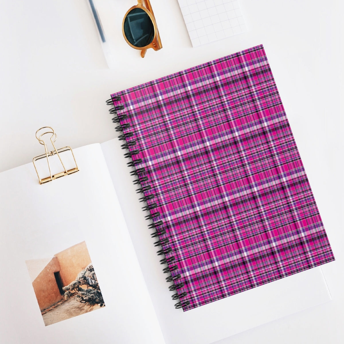 Pink and Purple Plaid Spiral Ruled Line Notebook