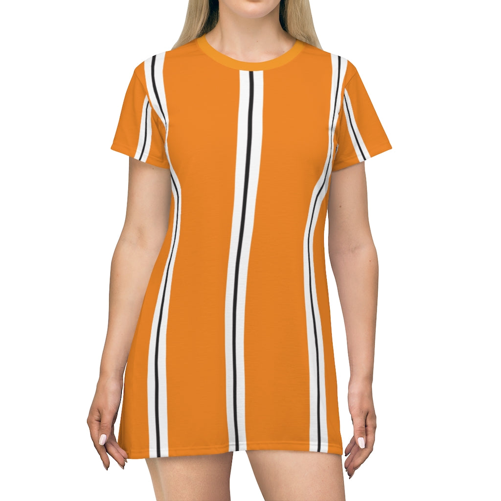 Tangerine BW Stripes T-shirt Dress