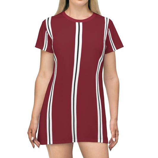 Burgundy BW Stripes T-shirt Dress