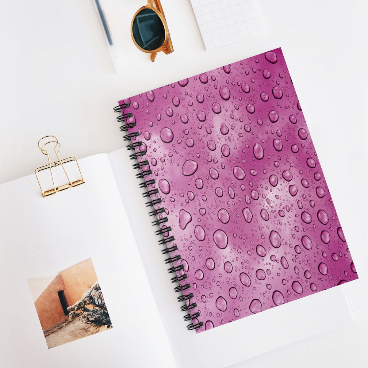 Bright Pink Water Droplets Spiral Ruled Line Notebook