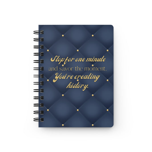Stop for one minute Tufted Print Blue and Gold Spiral Bound Journal