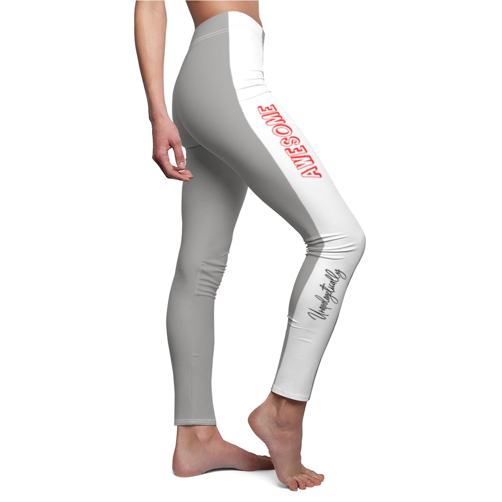 Unapologetically Awesome Solid Heather Grey White Stripe Casual Leggings