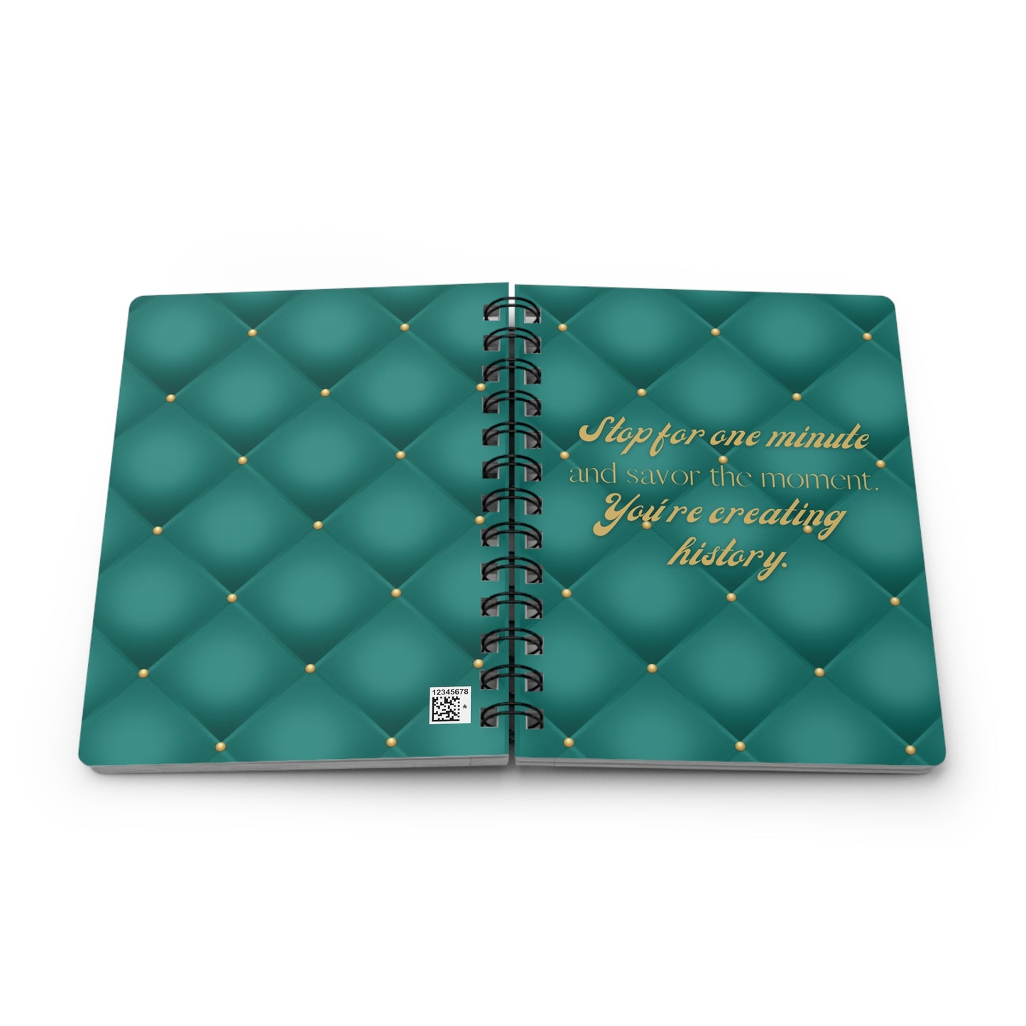 Stop for one minute Tufted Print Turquoise and Gold Spiral Bound Journal