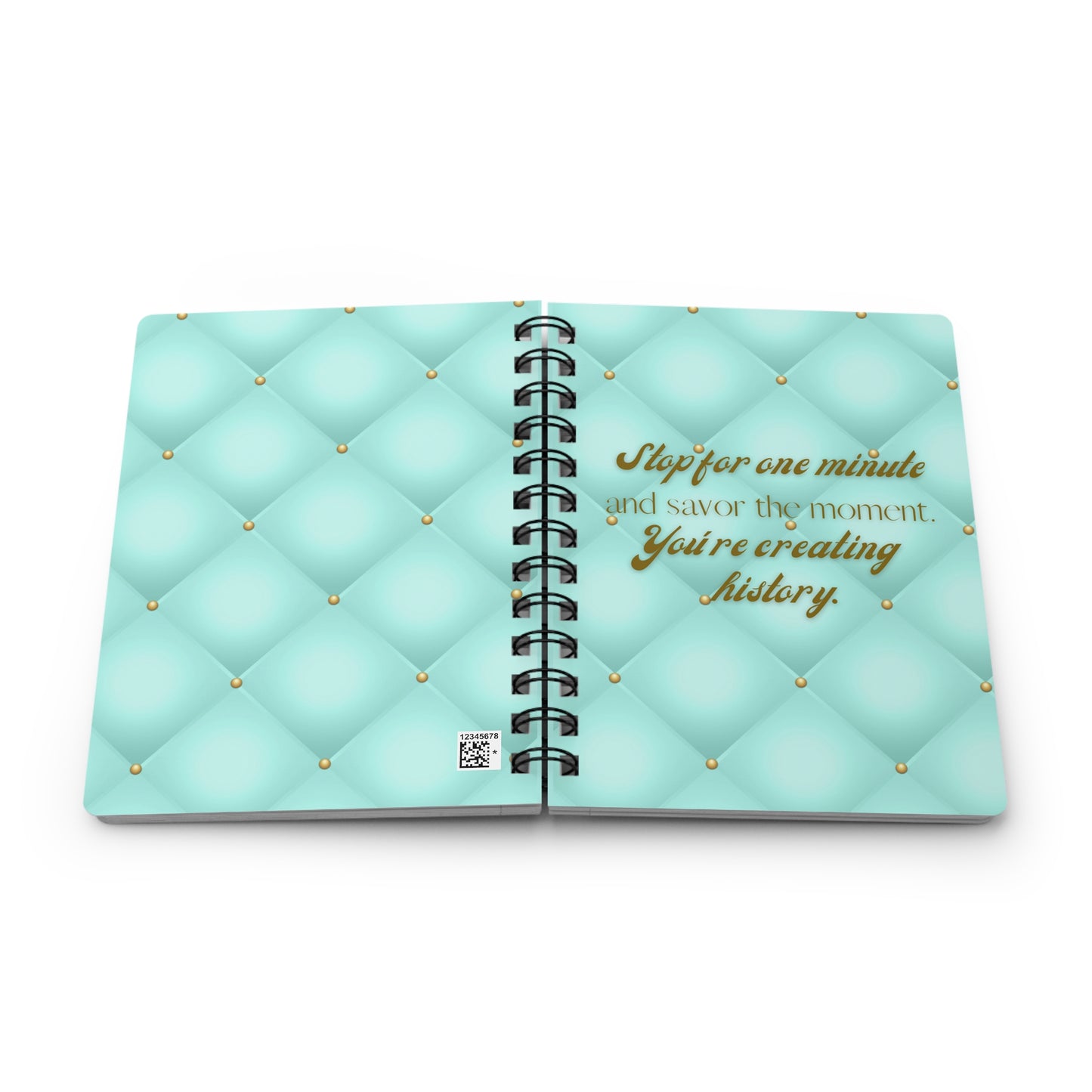 Stop for one minute Tufted Print Light Grayish Cyan and Gold Spiral Bound Journal