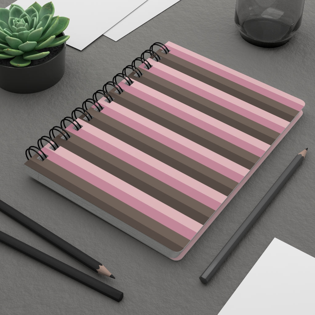 Chocolate Pink Horizontal Stripes Spiral Bound Journal