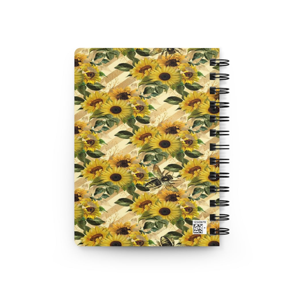 Sunflower Bees Diagonal Stripes Spiral Bound Journal