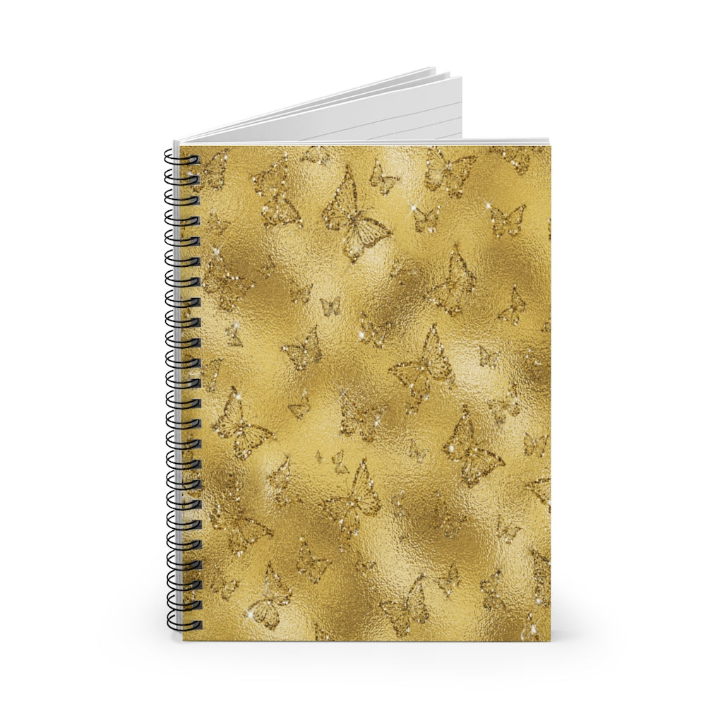 Gold Butterflies Spiral Ruled Line Notebook