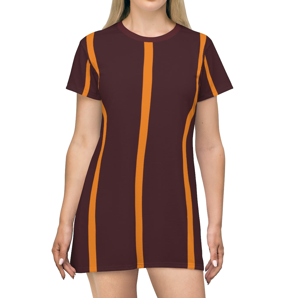 Chocolate Brown Tangerine Stripe T-shirt Dress