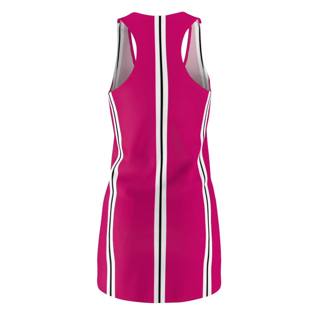 Pink Raspberry BW Stripes Racerback Dress