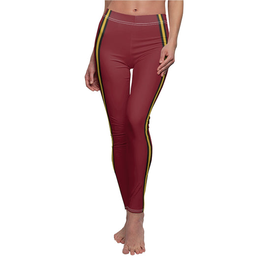 Burgundy Triple BMG Stripes Casual Leggings