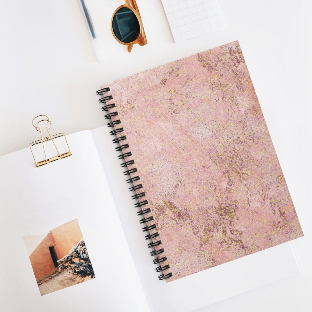 Pink Gold Marble Spiral Ruled Line Notebook