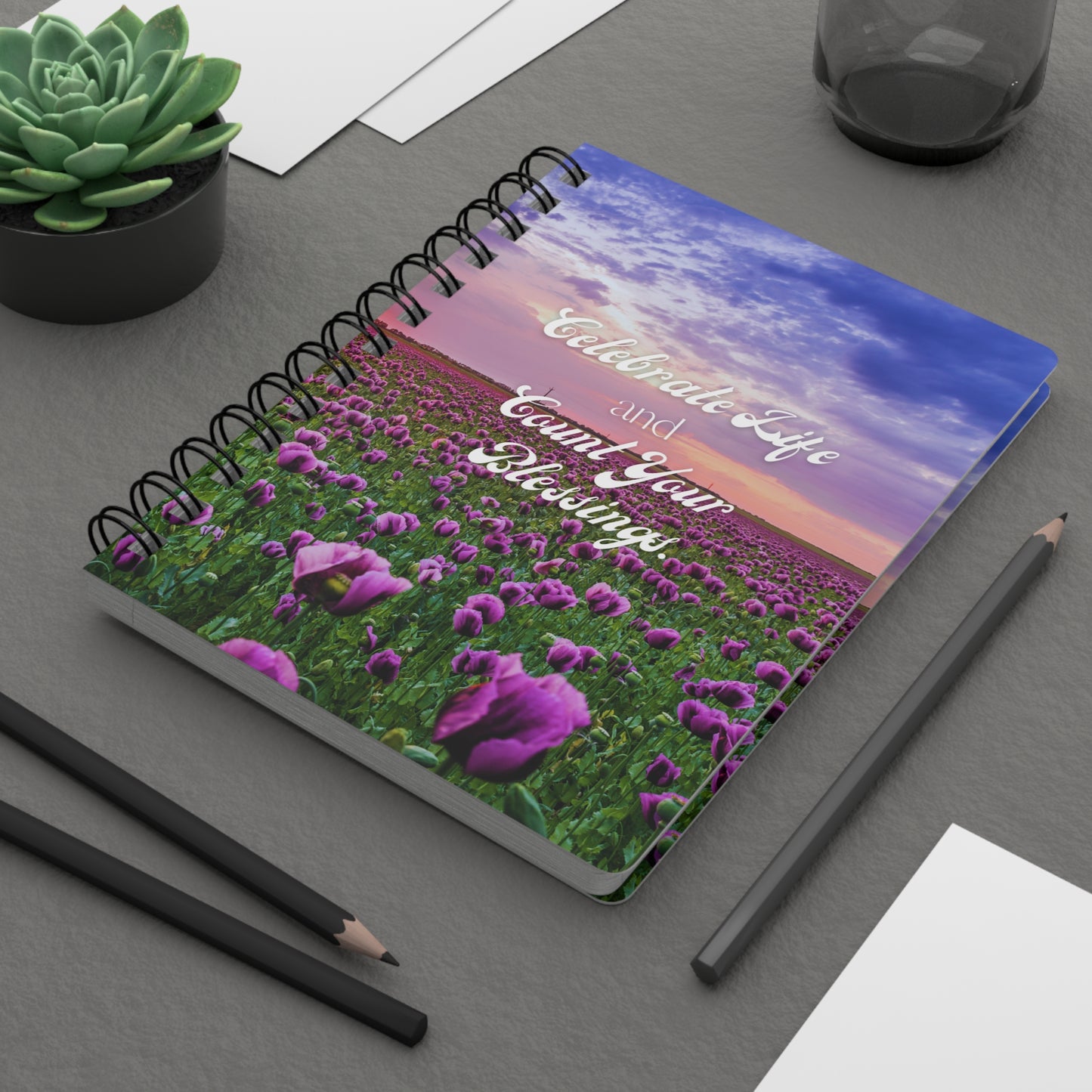 Celebrate Life Purple Floral Spiral Bound Journal