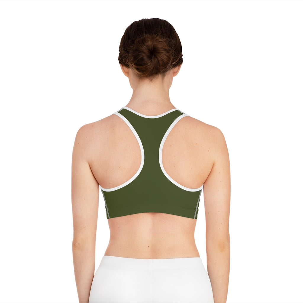 F21 Army Green Sports Bra with Model Back
