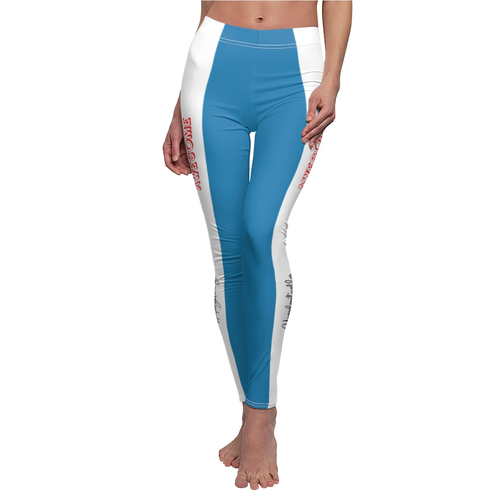 Unapologetically Awesome Solid Turquoise White Stripe Casual Leggings