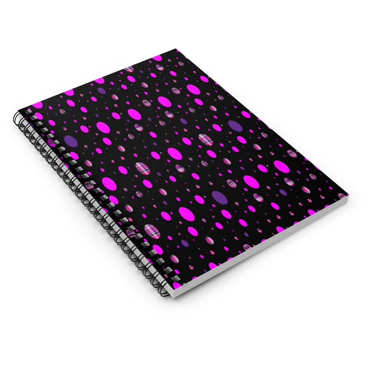 Pink and Purple Plaid Holes Polka Dots Spiral Ruled Line Notebook