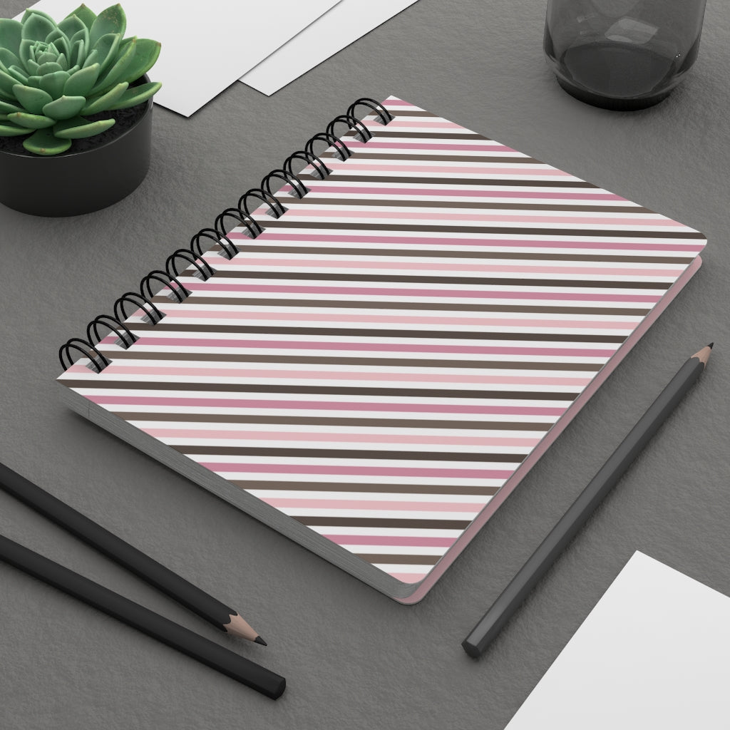 Chocolate Pink Diagonal Stripes Spiral Bound Journal