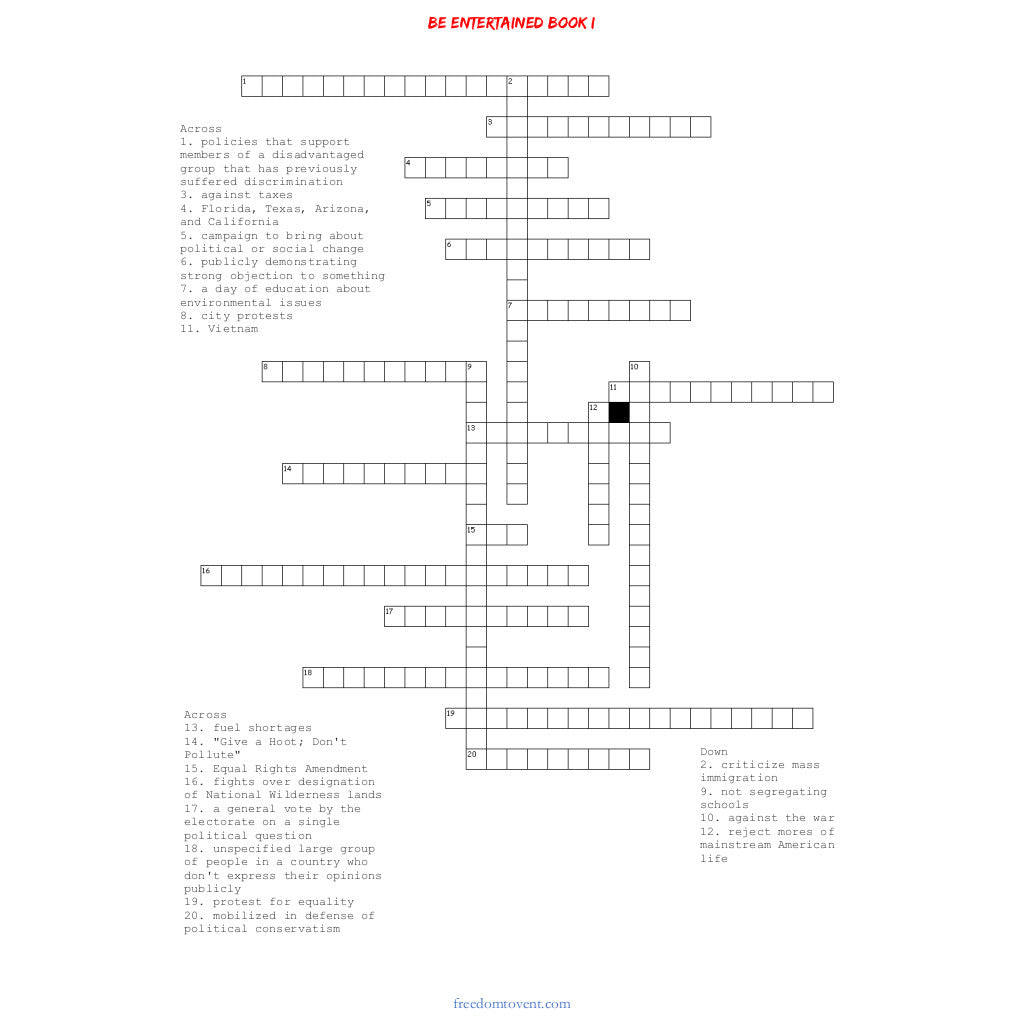 Be Entertained Book I Crossword Puzzle