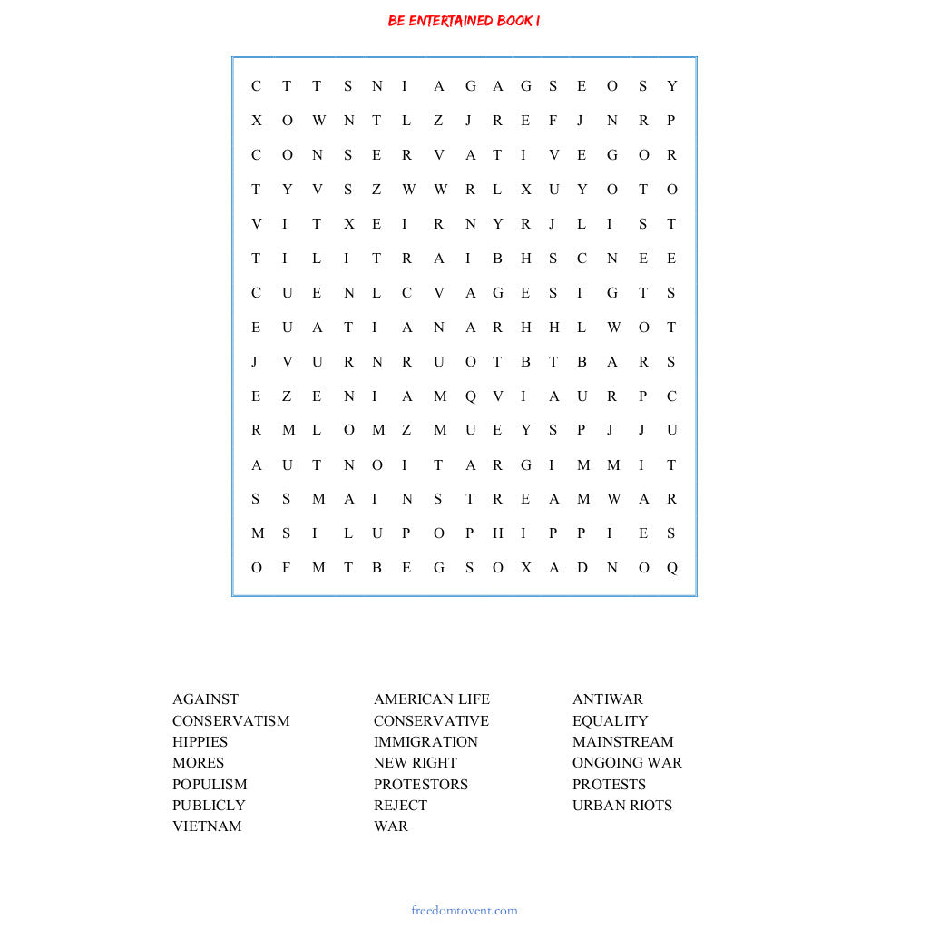 Be Entertained Book I Word Search